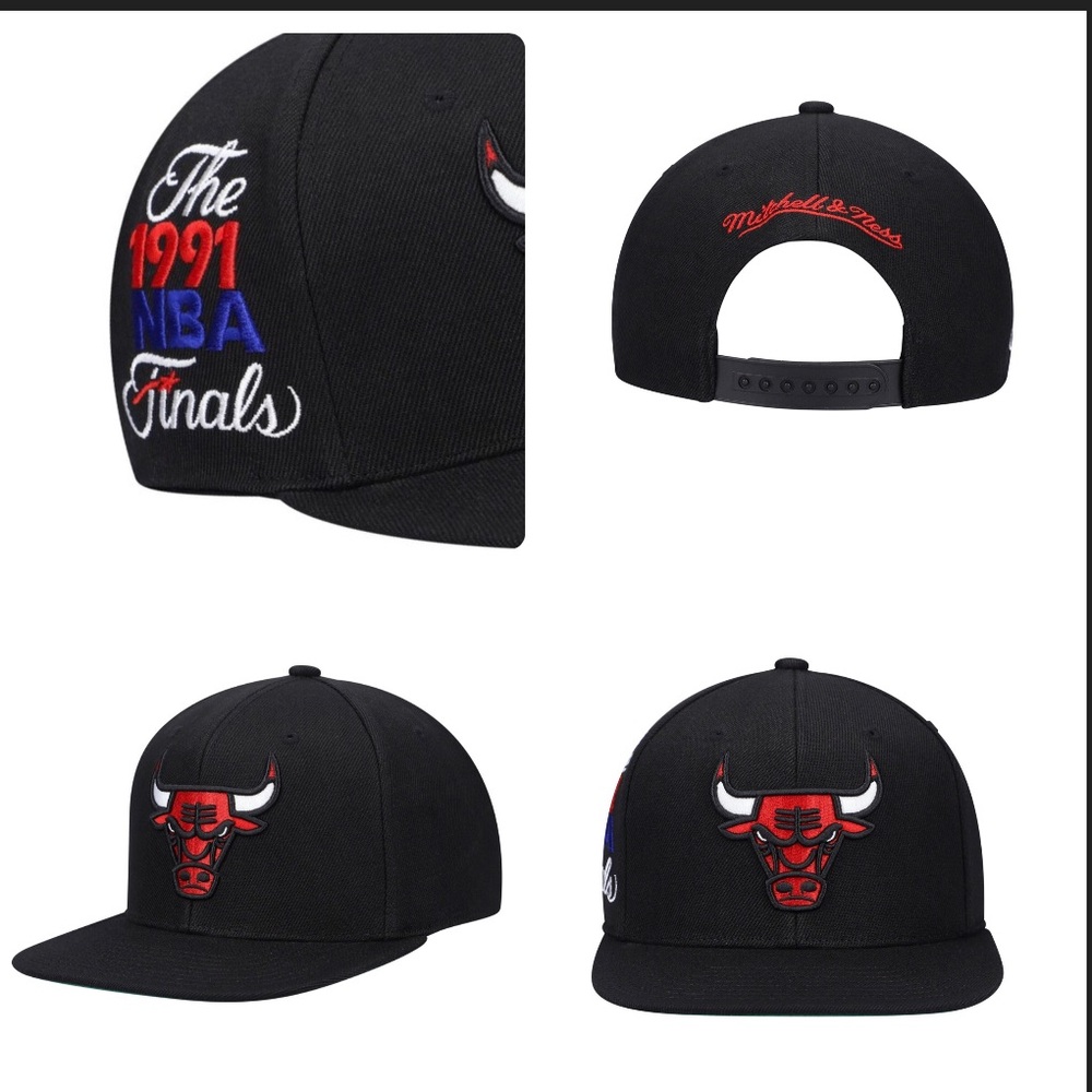 Chicago Bulls Mitchell & Ness 1991 XL Finals Patch Snapback Hat - Black EUC